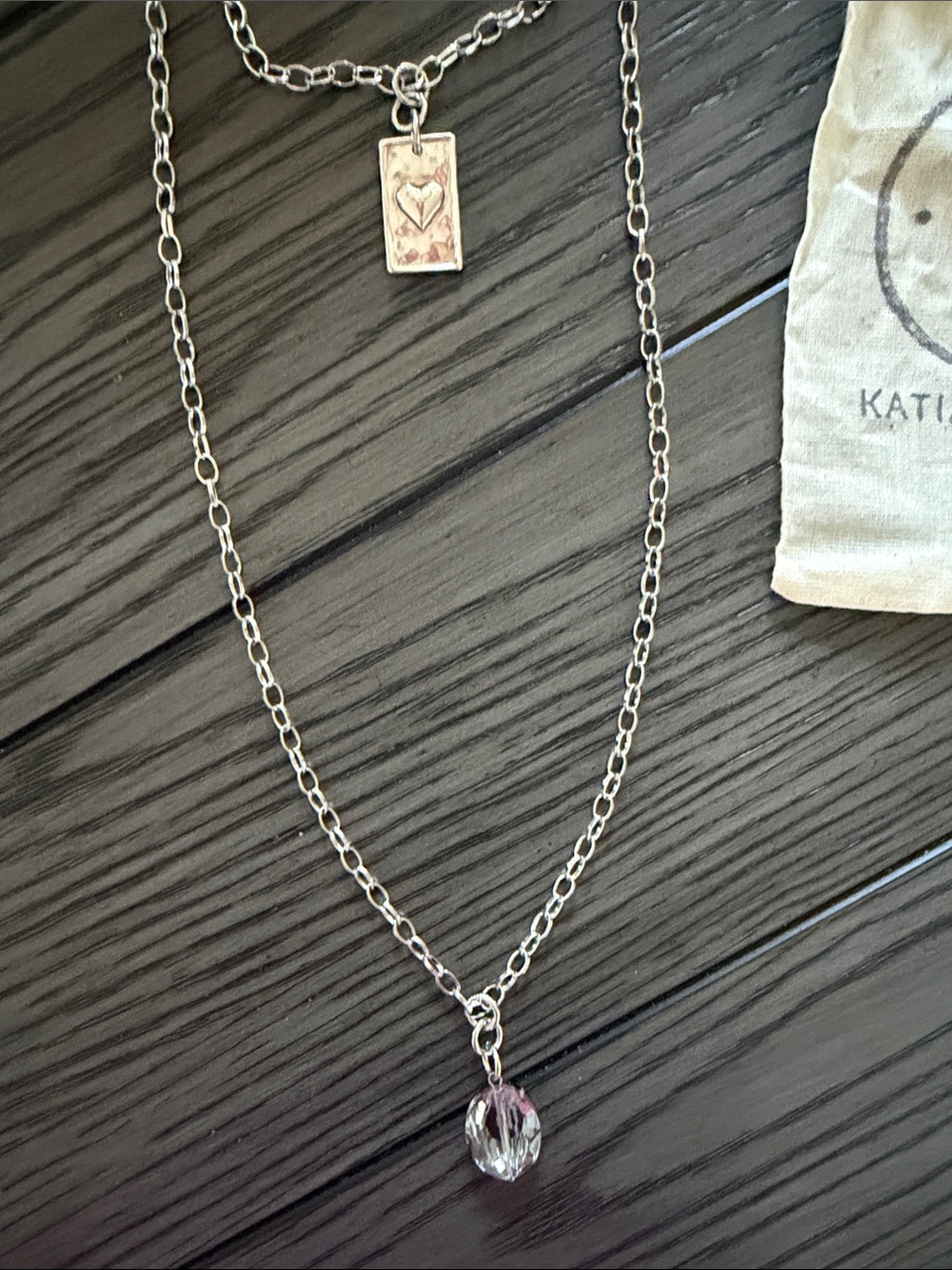 Katia Designs Silver Double-Layer Necklace with Silver Crystal Pendant - Picture 2 of 7